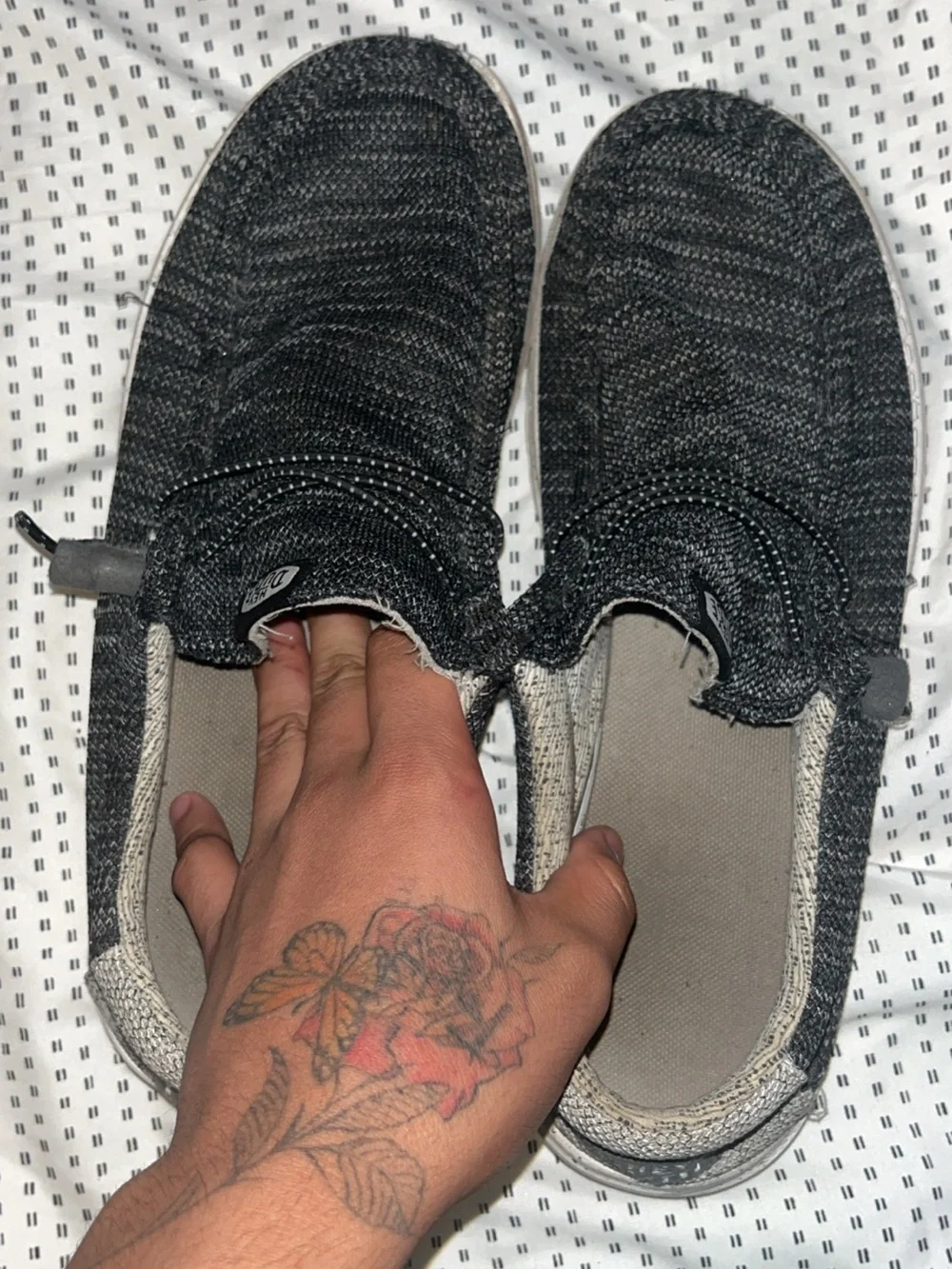 Hey Dude Men’s Charcoal Knit Slip-On Sneaker with White Speckled Sole